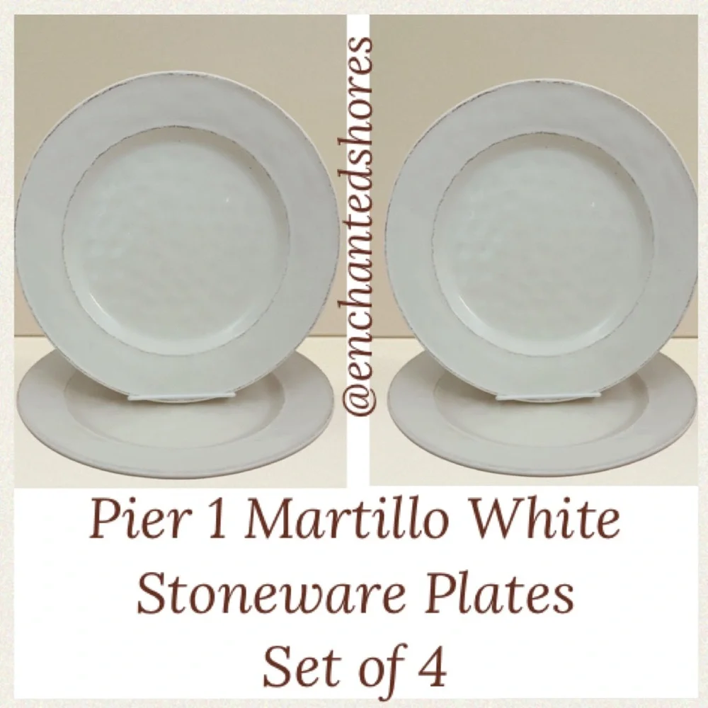 Pier 1 Martillo 11” Plates Dinner Set Replacements White Cream Brown Stoneware